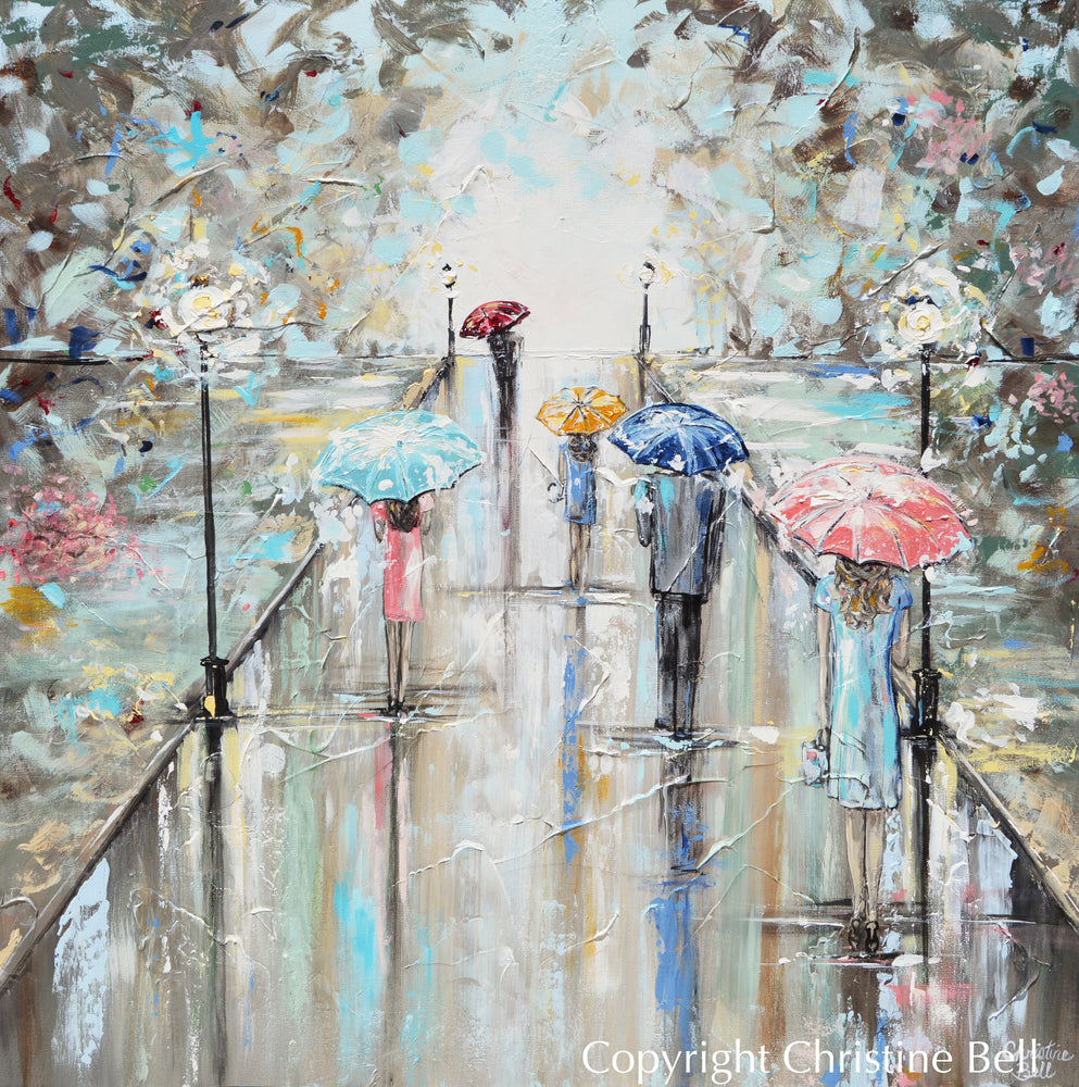 Original Art Abstract Paintings Couples Girl Umbrella