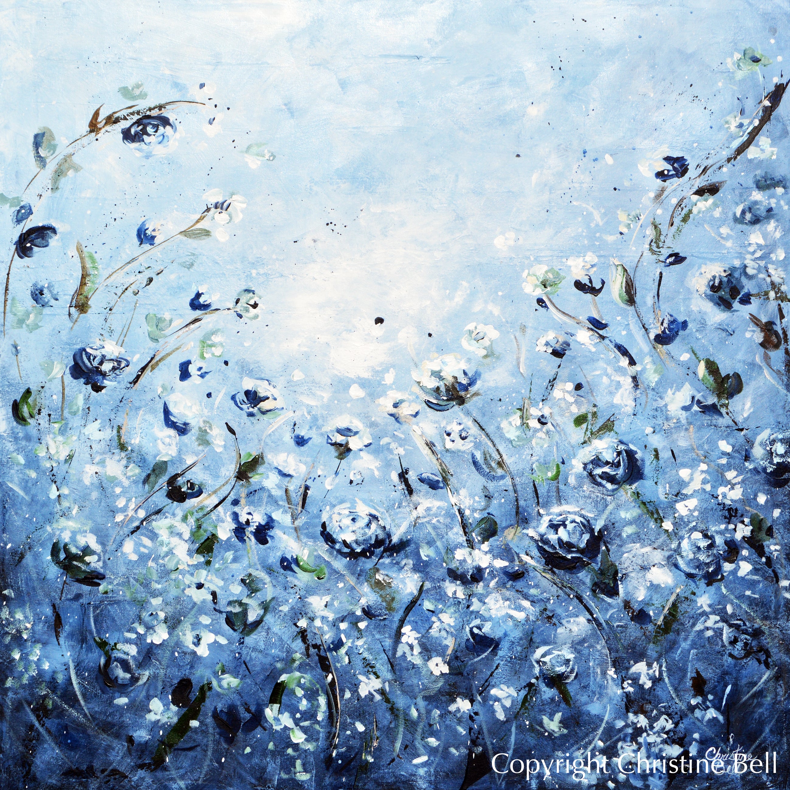 Blue and white flowers painting