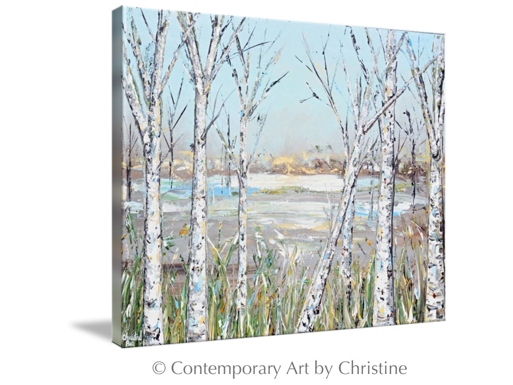 Canvas Art Abstract Birch Trees Painting Snow Landscape Aspen Wall Art ...