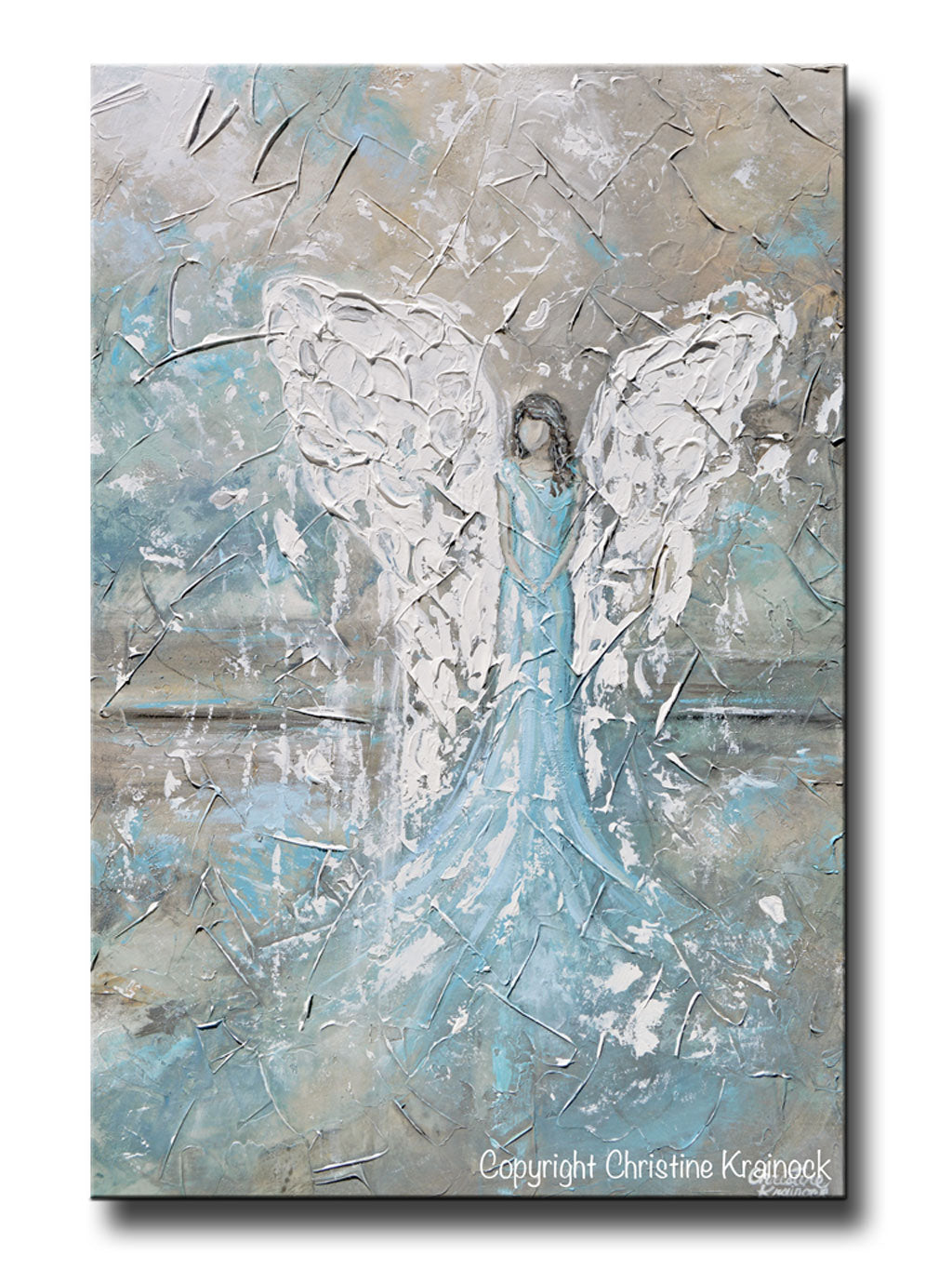Canvas Print Abstract Angel Painting Angel Blue White Wall Art Decor Contemporary Art By Christine