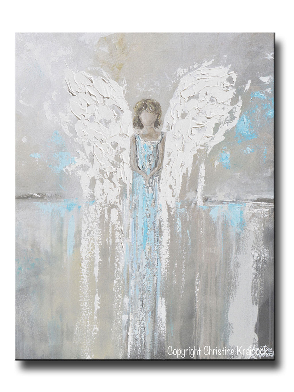 Art Abstract Angel Painting Canvas Print Praying Guardian Angel White –  Contemporary Art by Christine