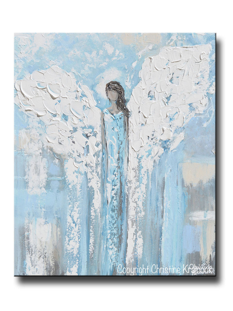 Art Angel Painting Abstract Blue White Guardian Angels Canvas Wall Art Contemporary Art By Christine