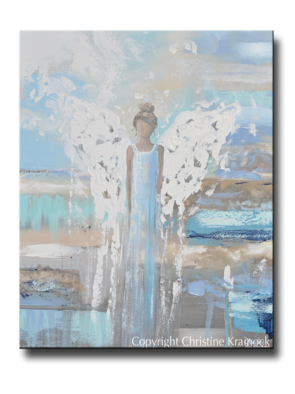 Original Abstract Angel Painting Art Blue Brown Modern Home Wall Decor Contemporary Art By Christine