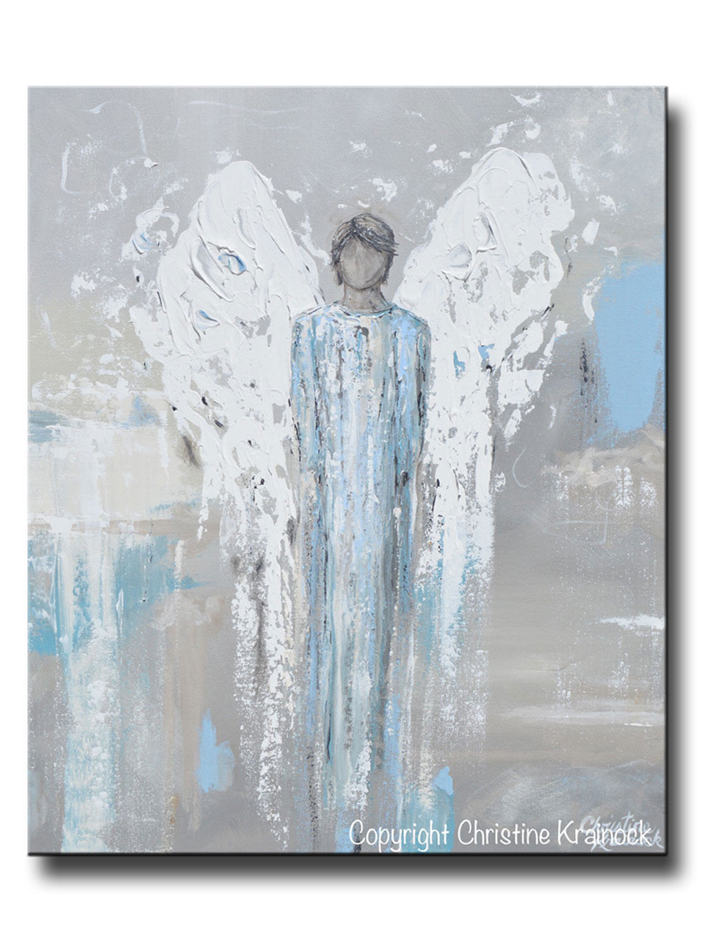 ORIGINAL Angel Painting Abstract Male Guardian Angel Boy Blue Wall Art