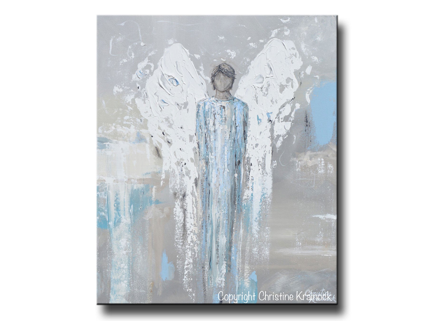 Canvas Print Angel Painting Abstract Male Angel Boy Blue Grey Wall Art Contemporary Art By Christine