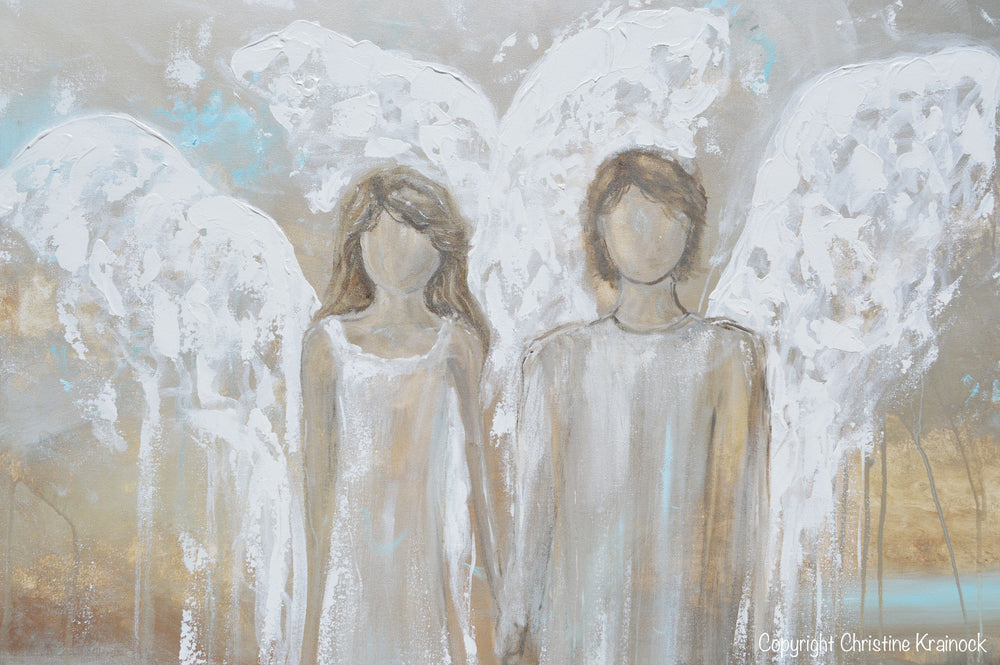 Original Abstract Angel Painting Pair 2 Guardian Angels Wall Art Decor Contemporary Art By Christine