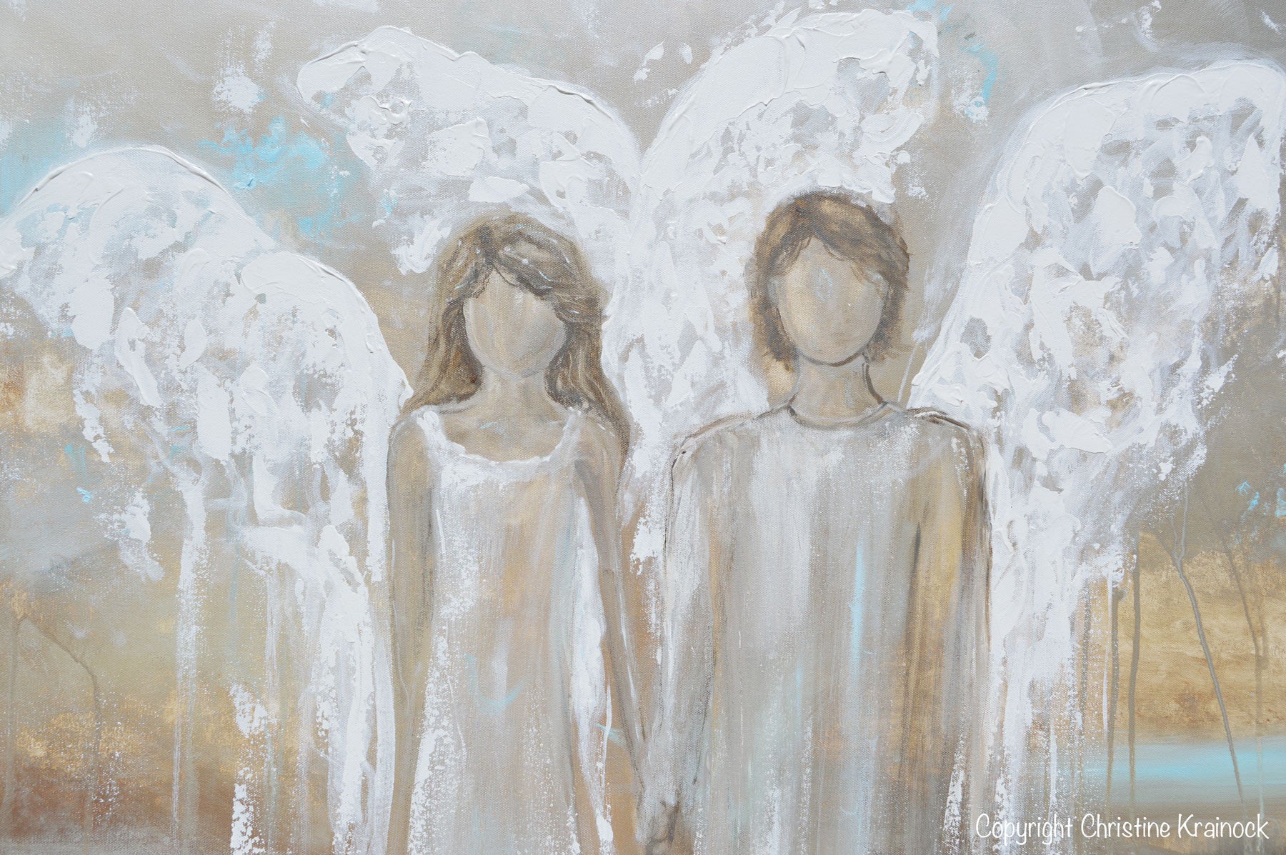 Abstract Angel Painting Canvas Art 2 Guardian Angels Wall Art Decor Contemporary Art By Christine