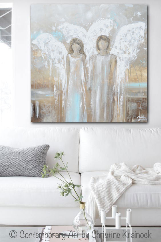 Abstract Angel Painting Canvas Art 2 Guardian Angels Wall Art Decor