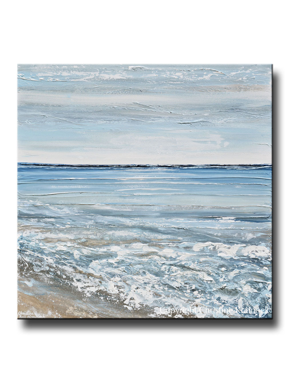 ORIGINAL Art Abstract Painting Blue Ocean Beach Textured Coastal Decor