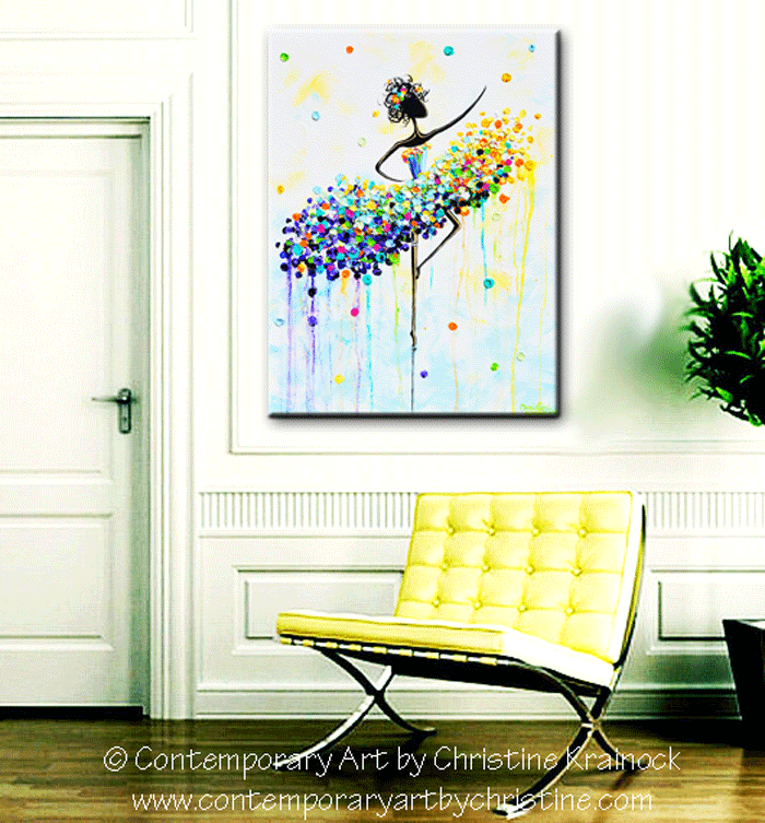 Giclee Print Art Abstract Dancer Painting Aqua Blue Canvas Prints Colo Contemporary Art By Christine