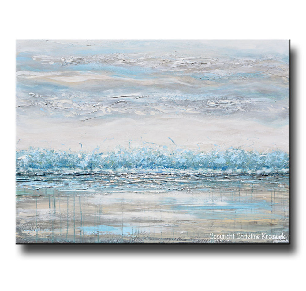 Welp ORIGINAL Art Abstract Painting Horizon Landscape Blue Grey Neutral FO-23
