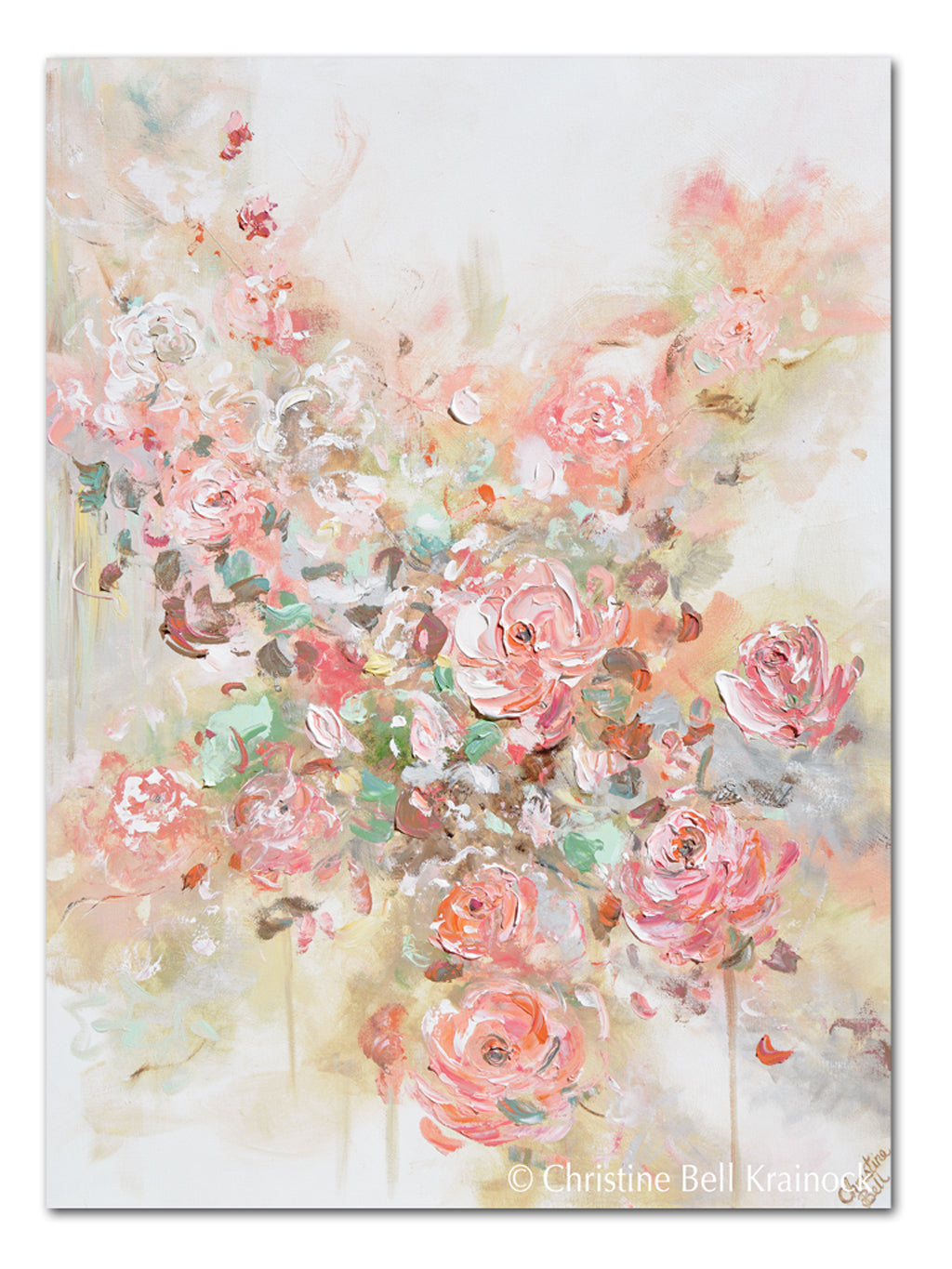 GICLEE PRINT Art Abstract Floral Painting Pink Flowers Coral Peach Roses  Home Wall Decor