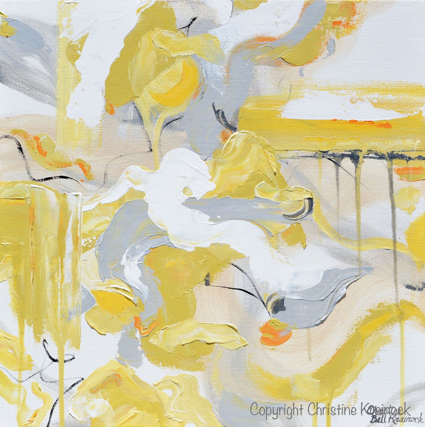 Original Art Abstract Painting Yellow Grey White Gold Coastal Wall Art Contemporary Art By Christine