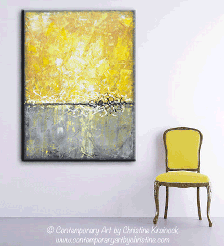 ORIGINAL Art Abstract Painting Yellow  Grey Large Wall  