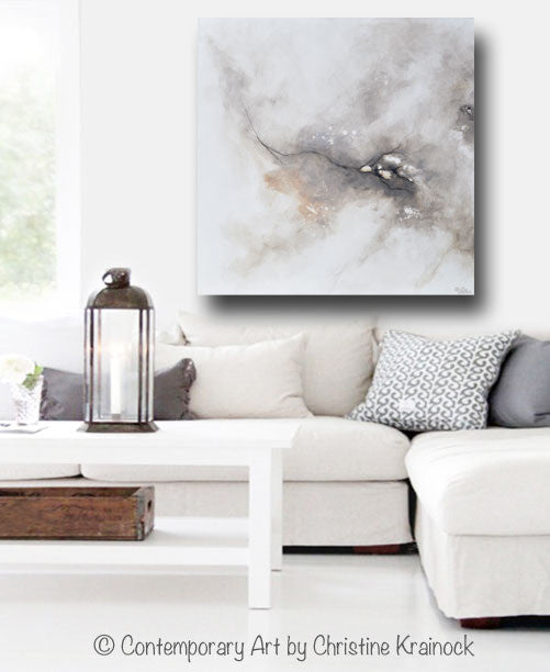 Giclee Print Original Art White Grey Abstract Painting Modern Wall Art Contemporary Art By Christine