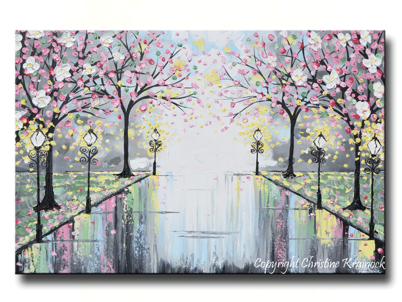 Giclee Print Art Abstract Painting Floral Pink Blossoming Cherry Trees Contemporary Art By Christine