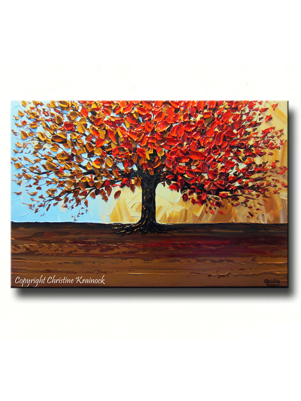 Original Art Abstract Painting Red Tree of Life Modern Textured Autumn –  Contemporary Art by Christine