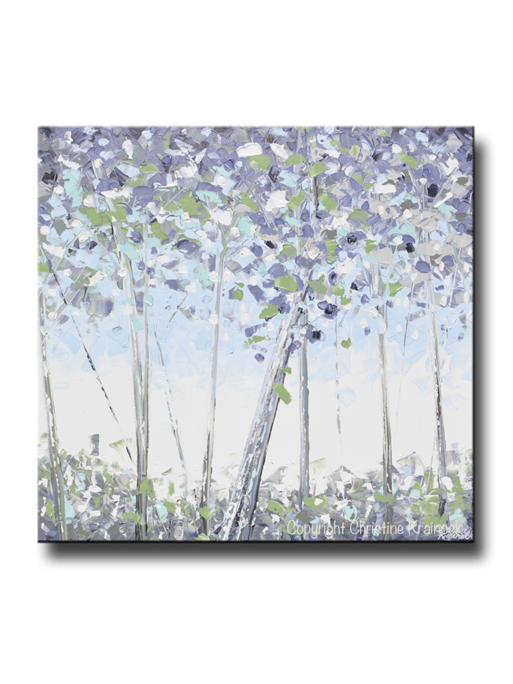 ORIGINAL Art Abstract Trees Painting Modern Textured Birch White Blue