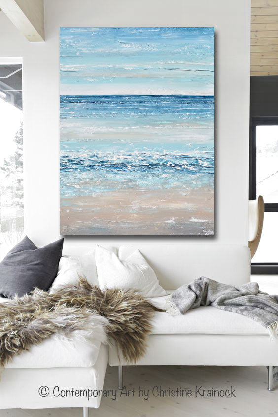 ORIGINAL Art Blue Abstract Painting Large Textured Beach Coastal Decor