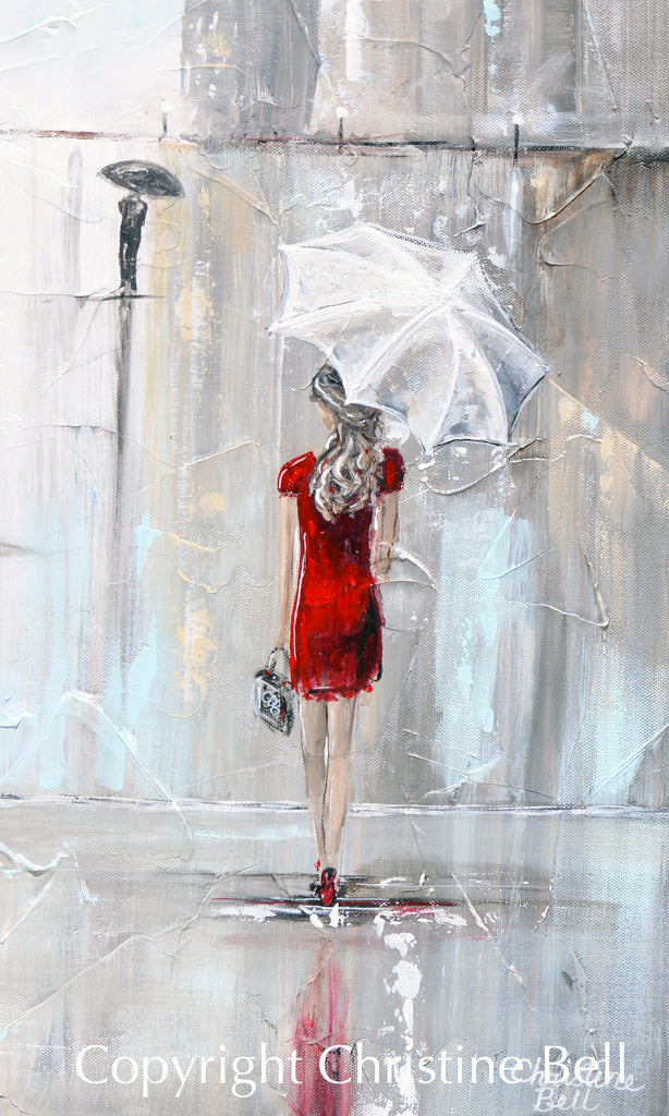 painting abstract umbrella woman canvas theater cityscape contemporary paris giclee 24x30 fine rain