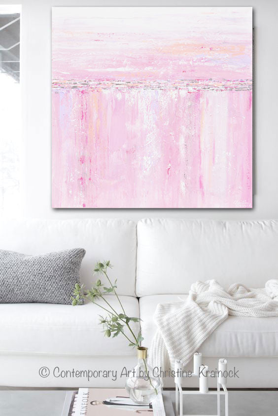 ORIGINAL Art Abstract Painting Pink White Modern Pastel Wall Art Decor –  Contemporary Art by Christine