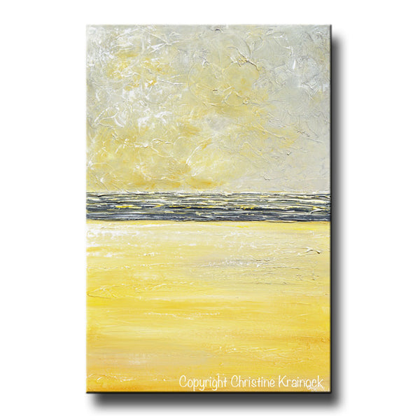 ORIGINAL Art Yellow Grey Abstract Painting Modern Textured Coastal Gol