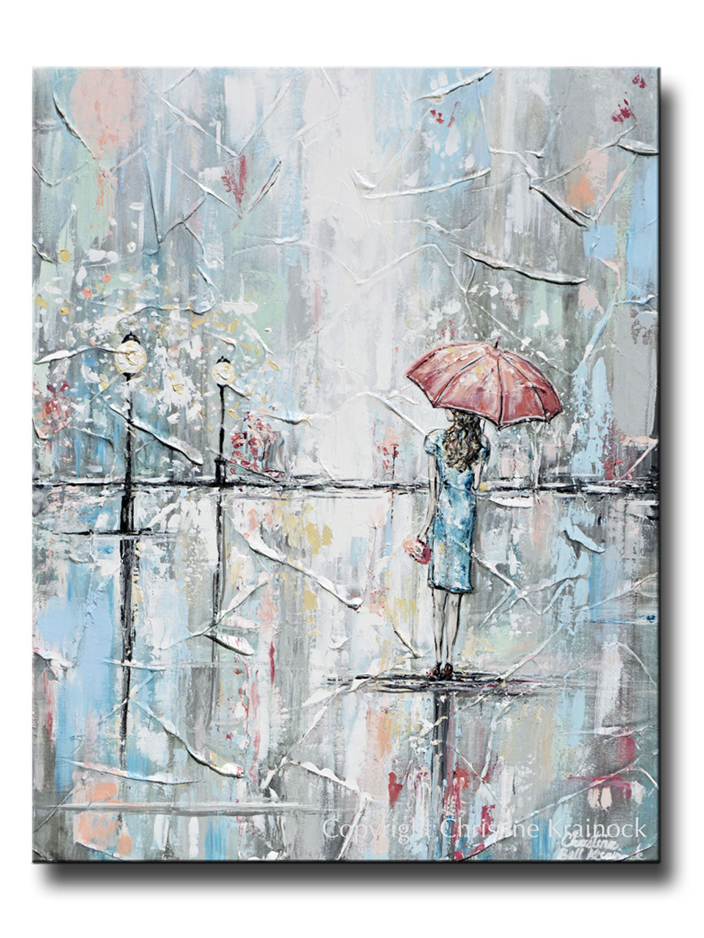 Canvas Print Art Abstract Painting Girl W Umbrella Walk In Rain Decor Contemporary Art By Christine