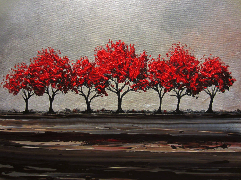 CUSTOM Original Art Abstract Painting Red Tree Textured – Contemporary