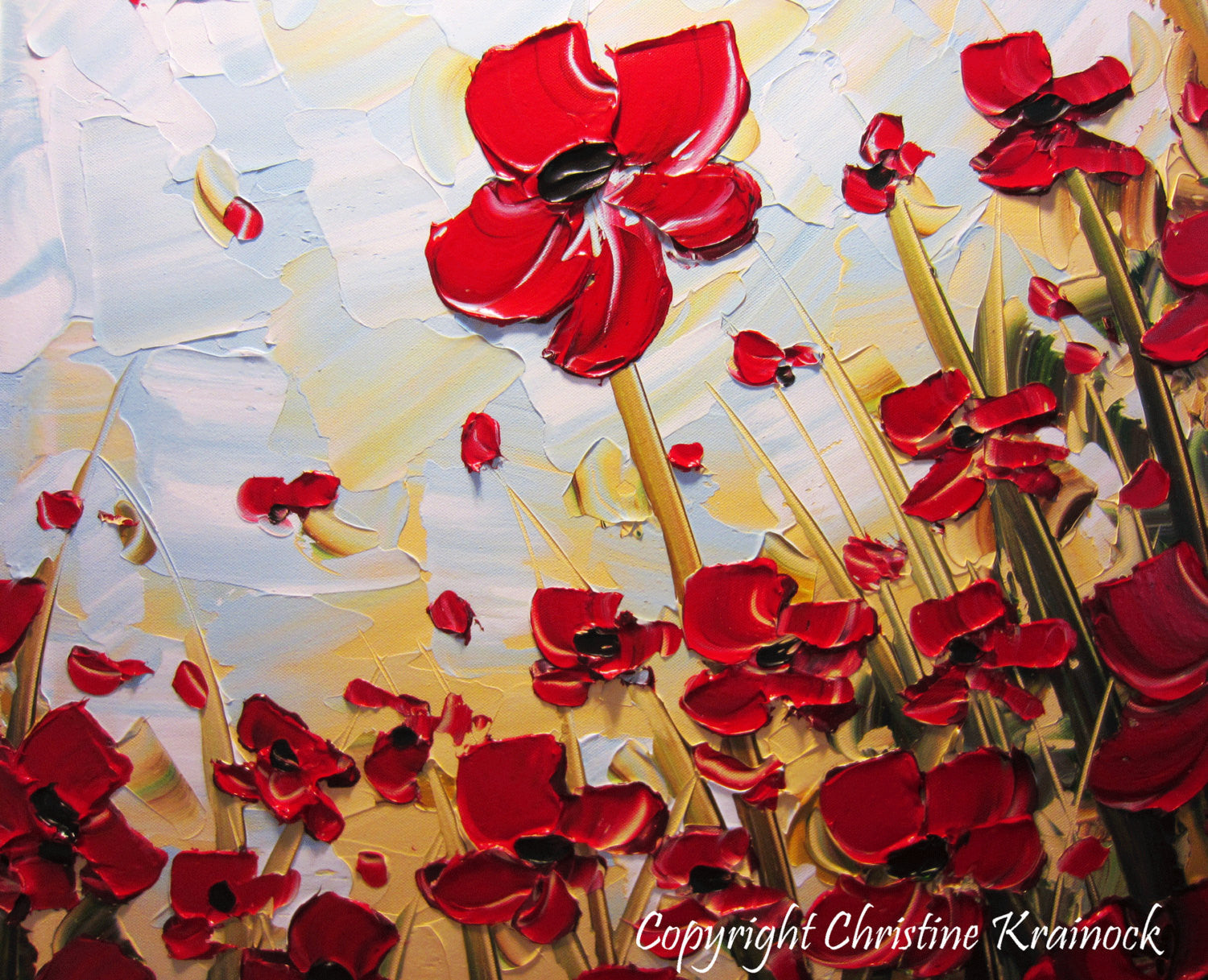 ORIGINAL Art Abstract Painting Red Poppies Painting Textured Poppy Flo