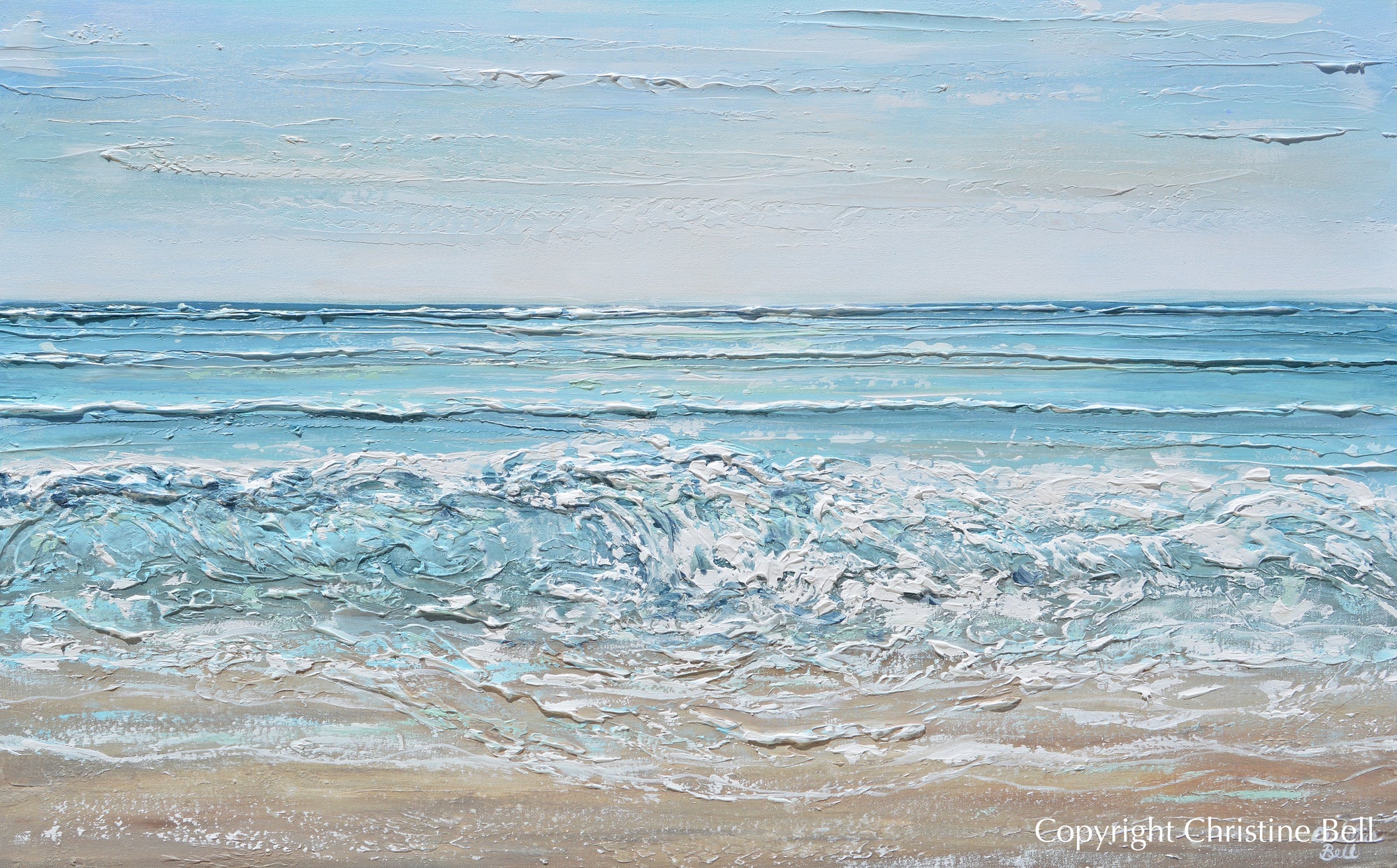 ORIGINAL Abstract Beach Painting Textured Coastal Blue Ocean Art Decor