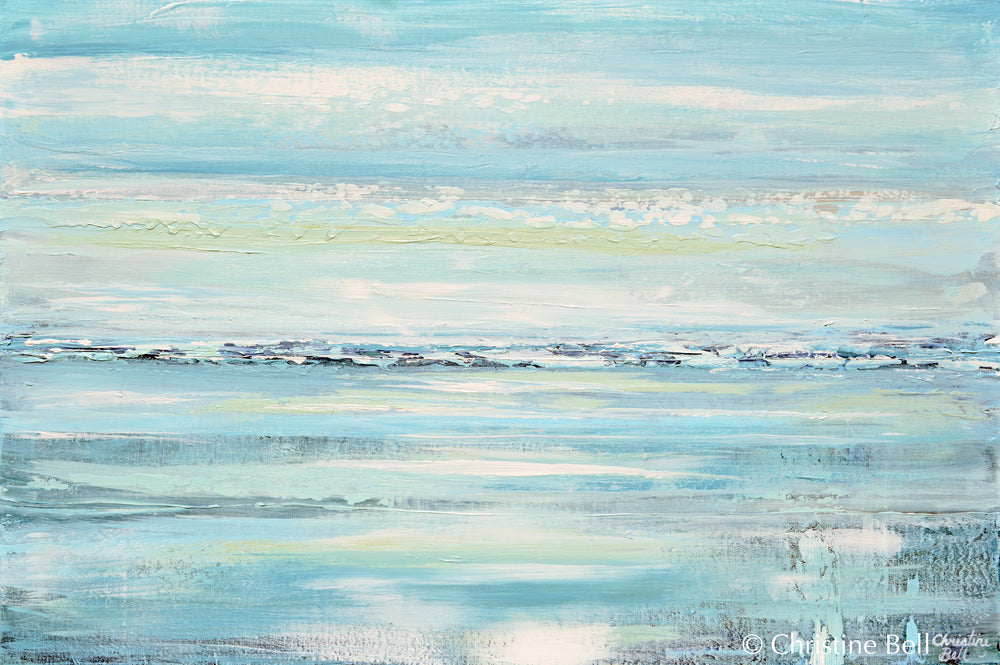 Original Art Abstract Painting Aqua Blue Textured Beach Coastal Decor Contemporary Art By Christine