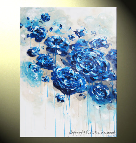 ORIGINAL Art Abstract Navy Blue Floral Painting Flowers – Contemporary