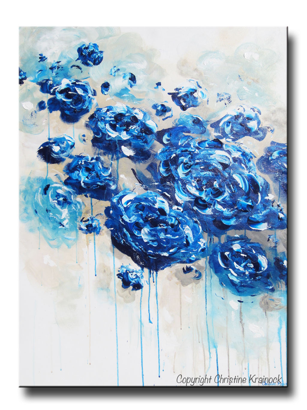 ORIGINAL Art Abstract Navy Blue Floral Painting Flowers – Contemporary