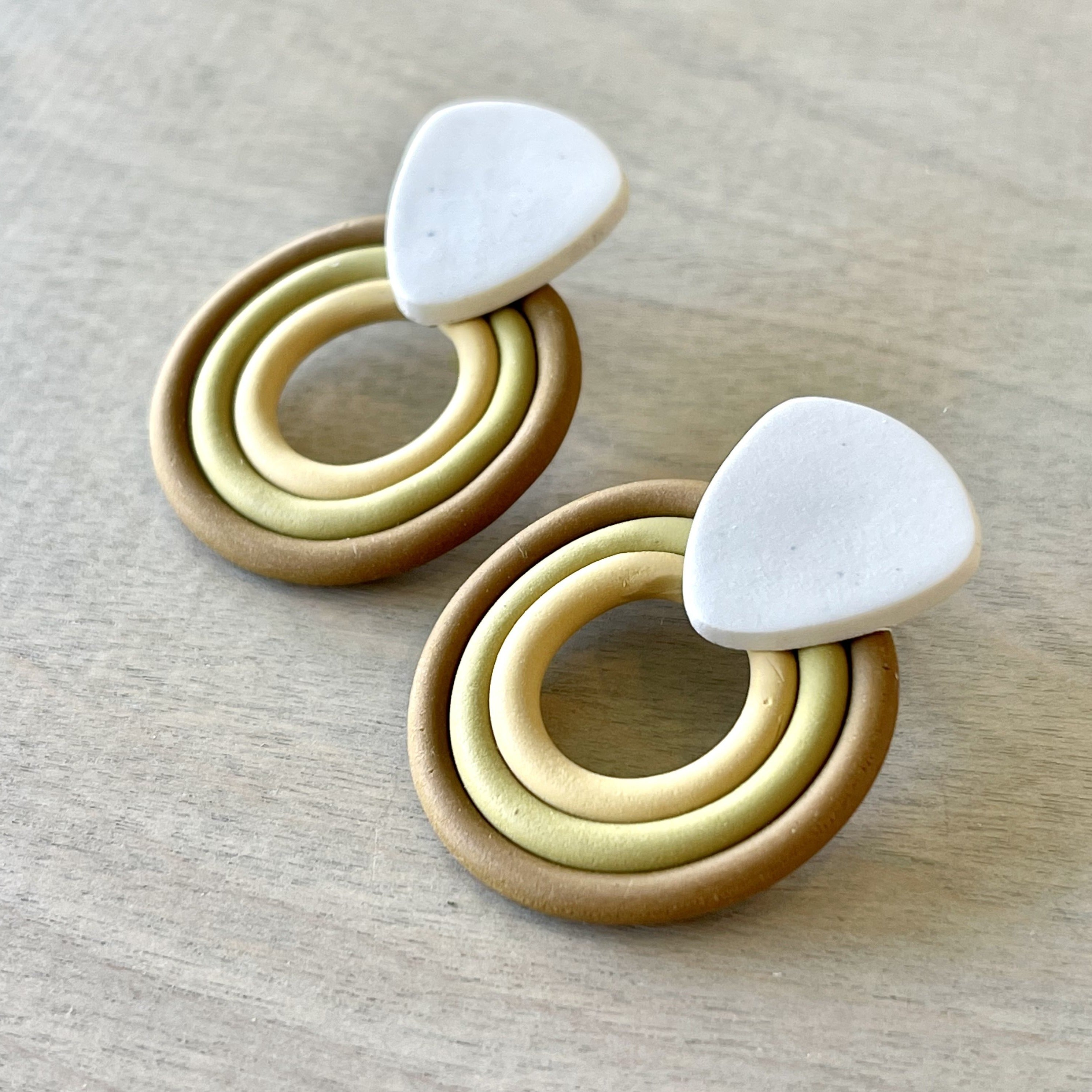 Layered Earth Tone Circle Clay Earrings