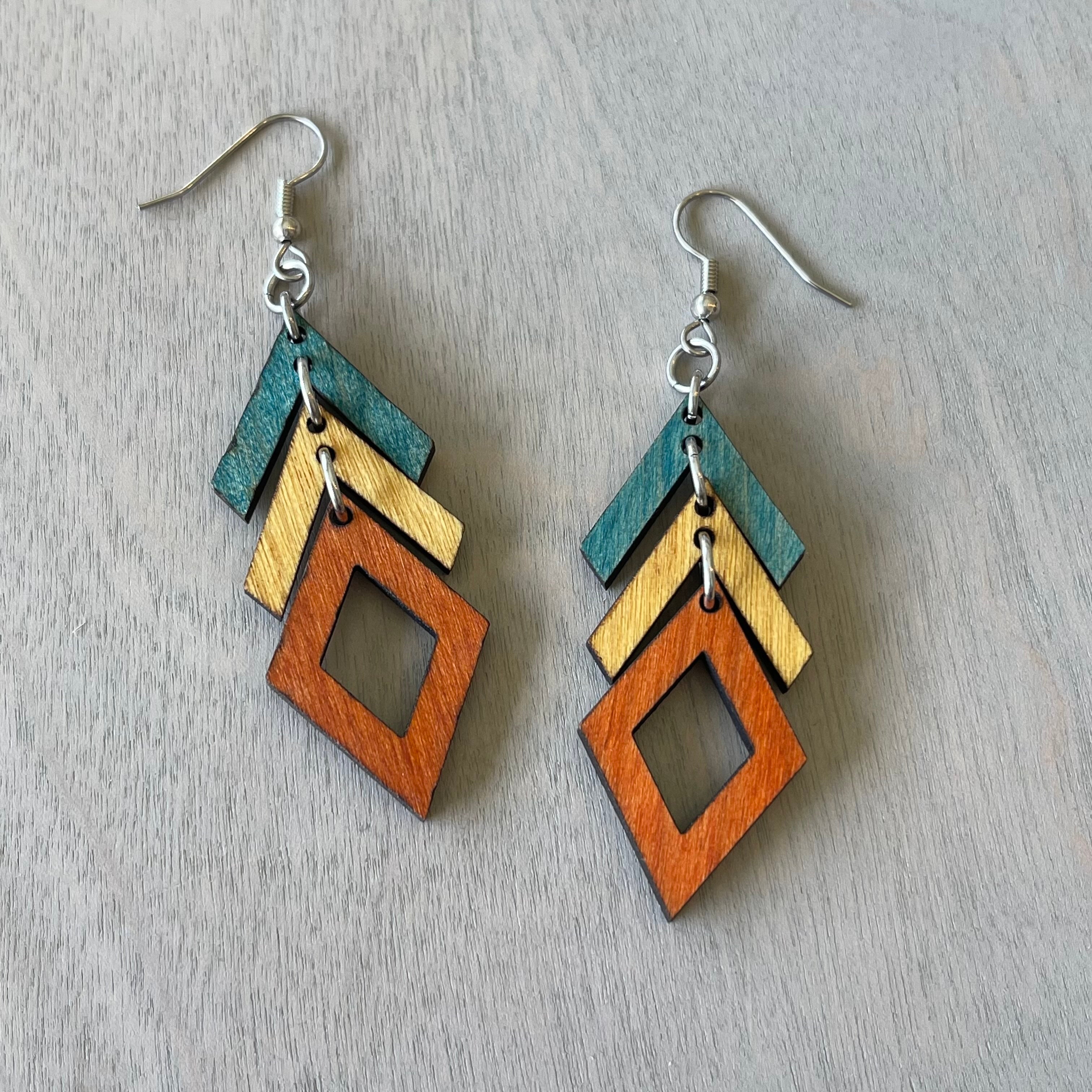 Ombre Arrows And Diamonds Wooden Earrings