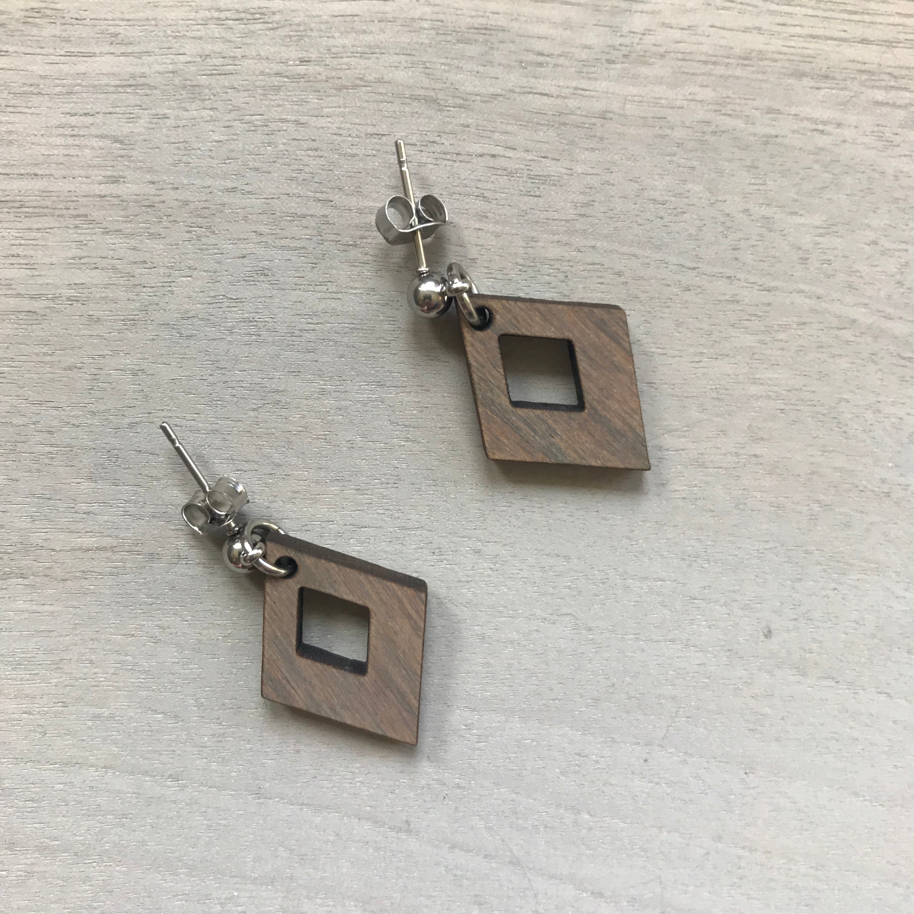 Small Triangle In A Triangle Wooden Earrings