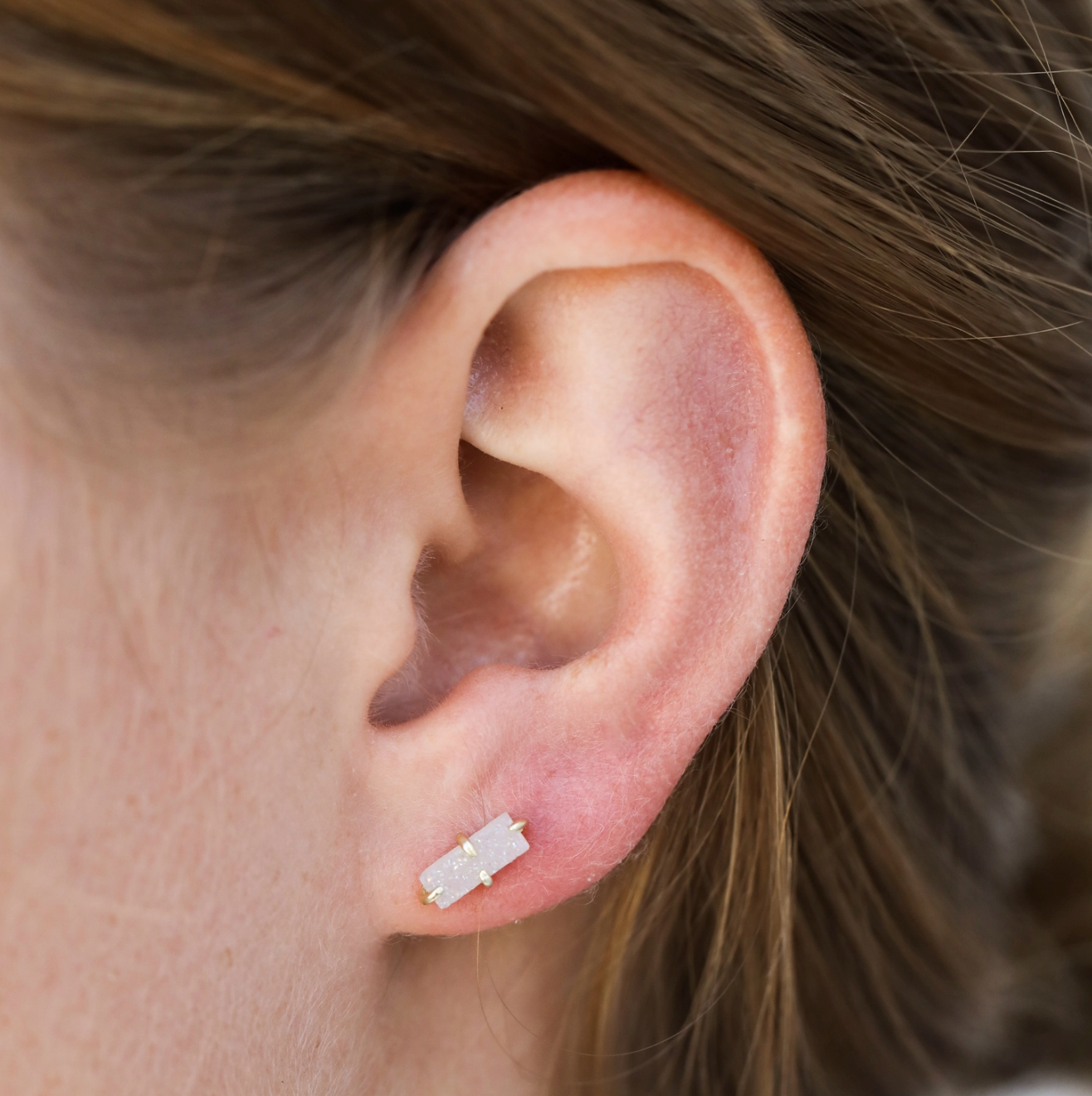 White Druzy Bar Druzy Stud