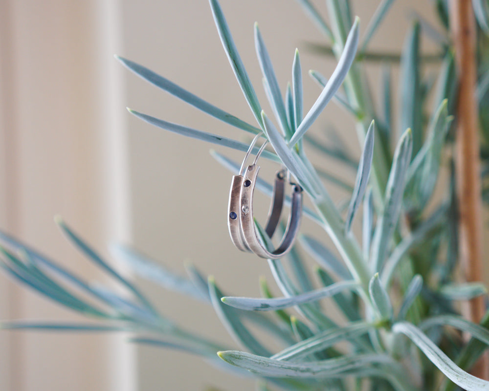 Sterling Silver Hoops with Three Stones