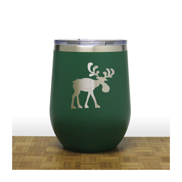 Green - Whimsical Moose Design 2 12oz STEMLESS WINE - Copyright Hues in Glass