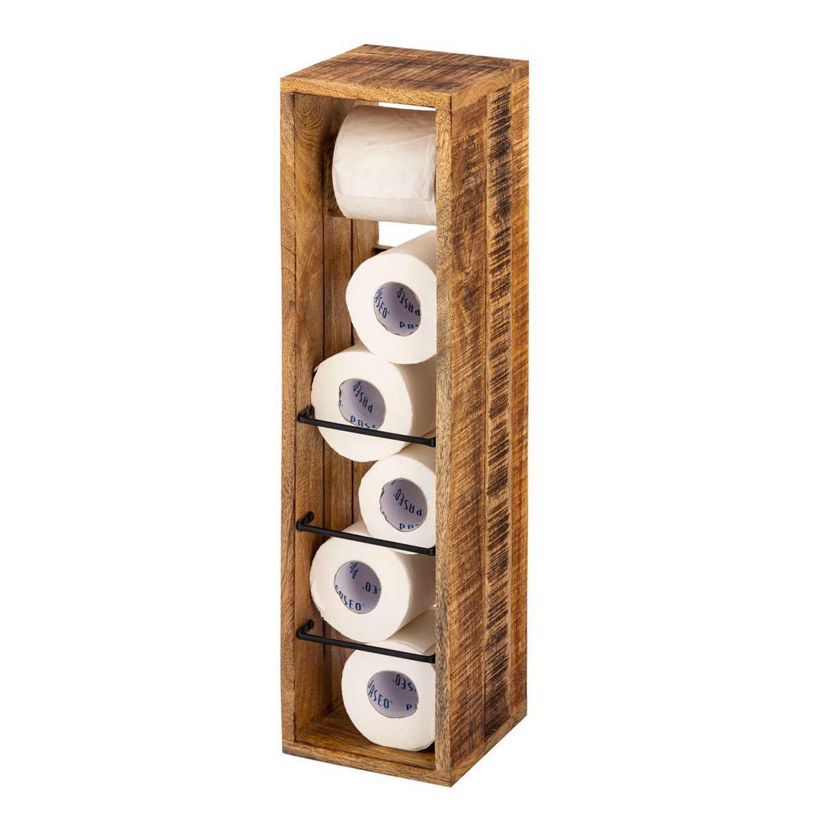 Billede af Toiletpapirholder træ 17x17cm - Toiletrulleholder lavet af firkantet mangotræ