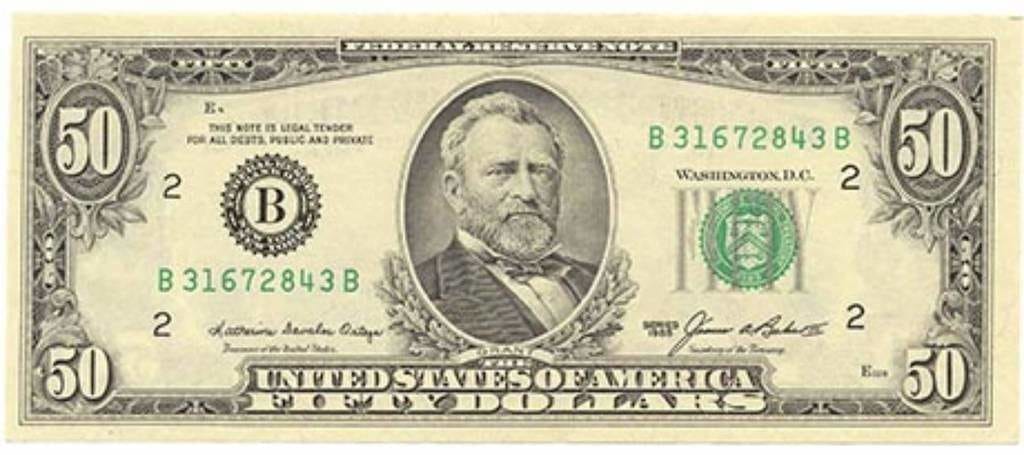 États-Unis. Billets de la Réserve fédérale, New York B2, série 1985, 50 dollars. (ANS 2005.5.73 ; don du Dr. David Menchell)