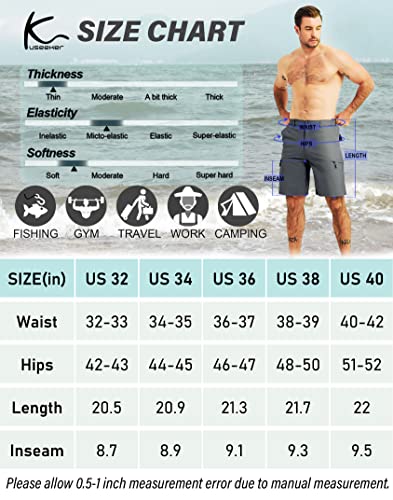 Jessie Kidden Mens Outdoor Casual Expandable Waist Lightweight Water  Resistant Quick Dry Fishing Hiking Shorts