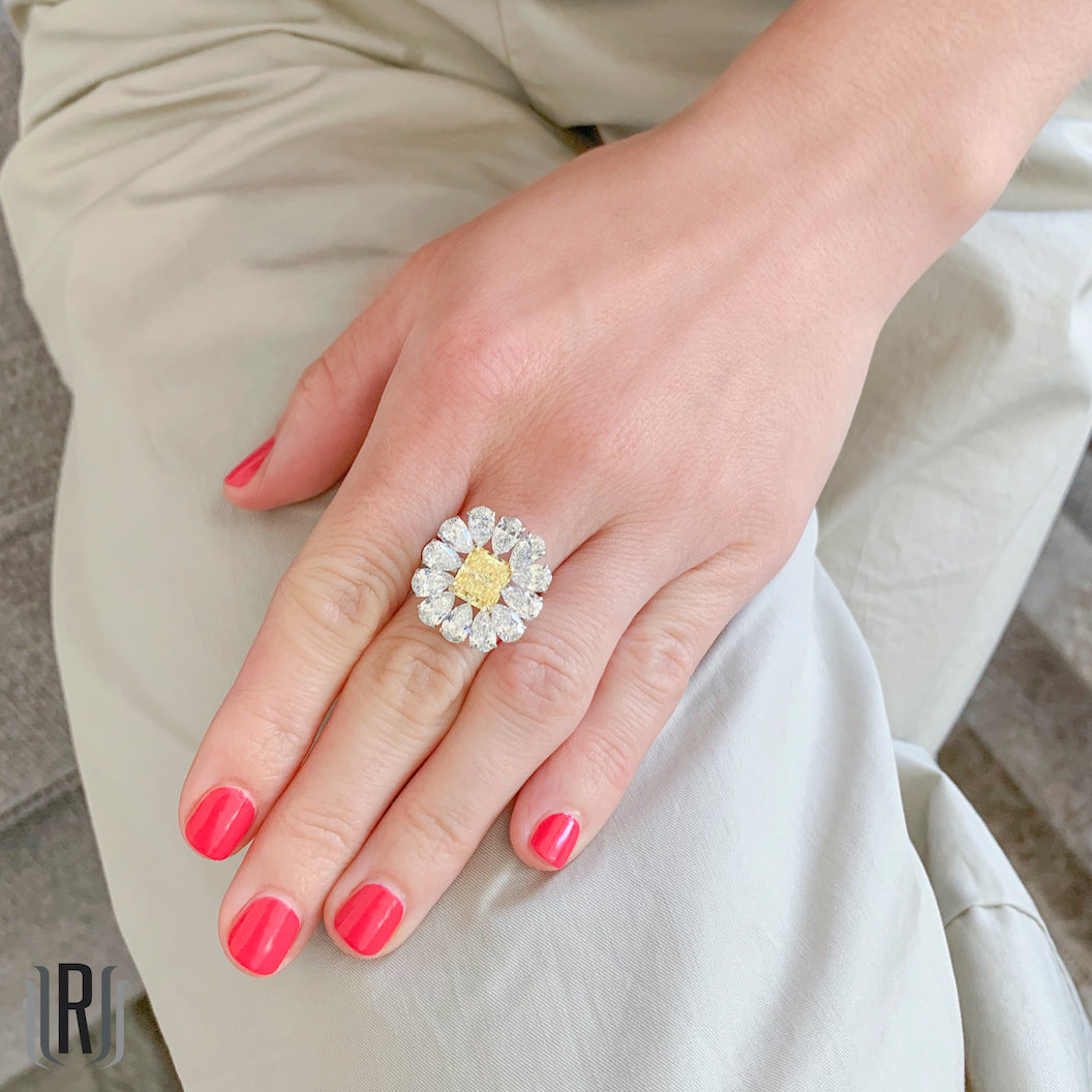 Fancy Yellow Diamond Flower Ring