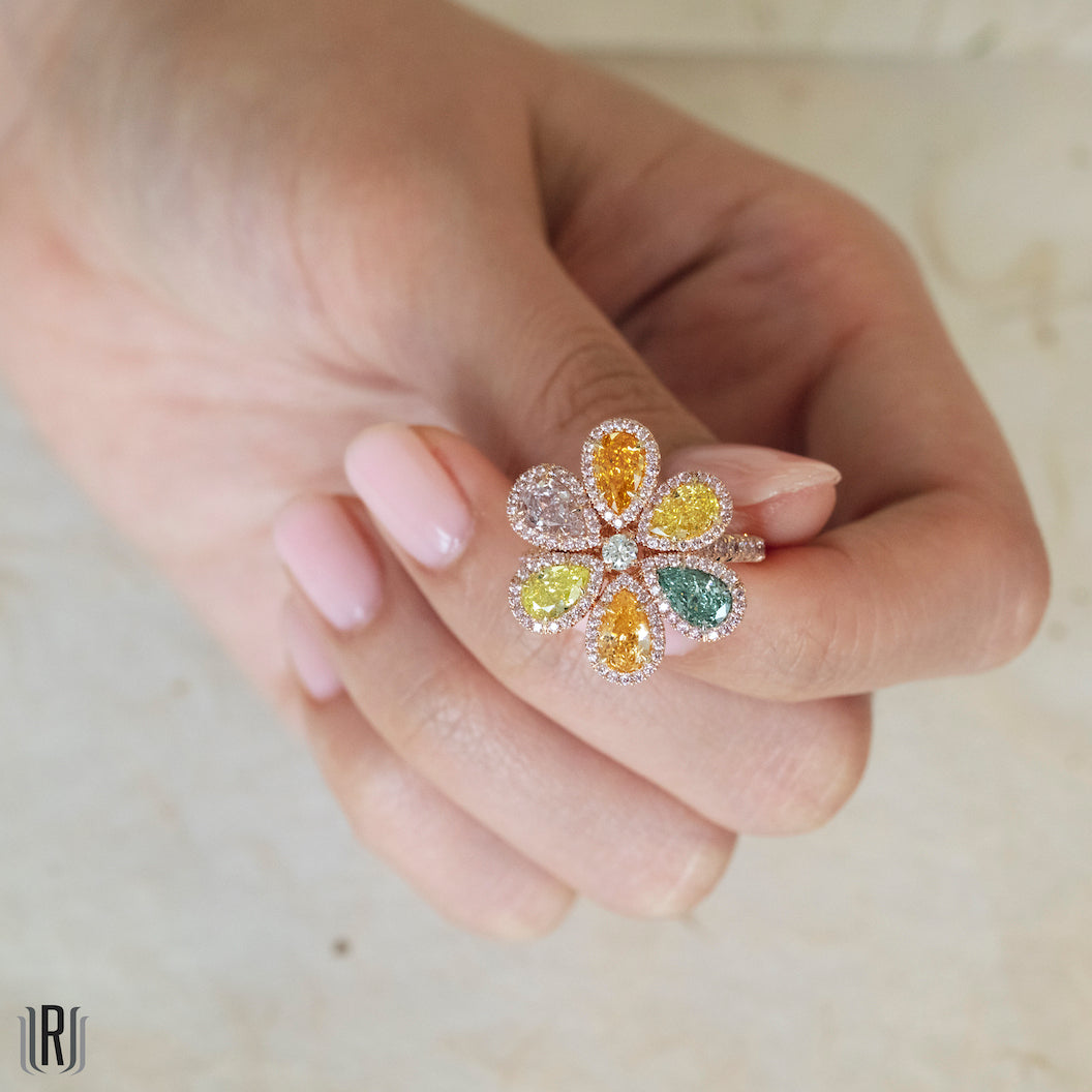 Natural Multicolored Diamond Flower Ring
