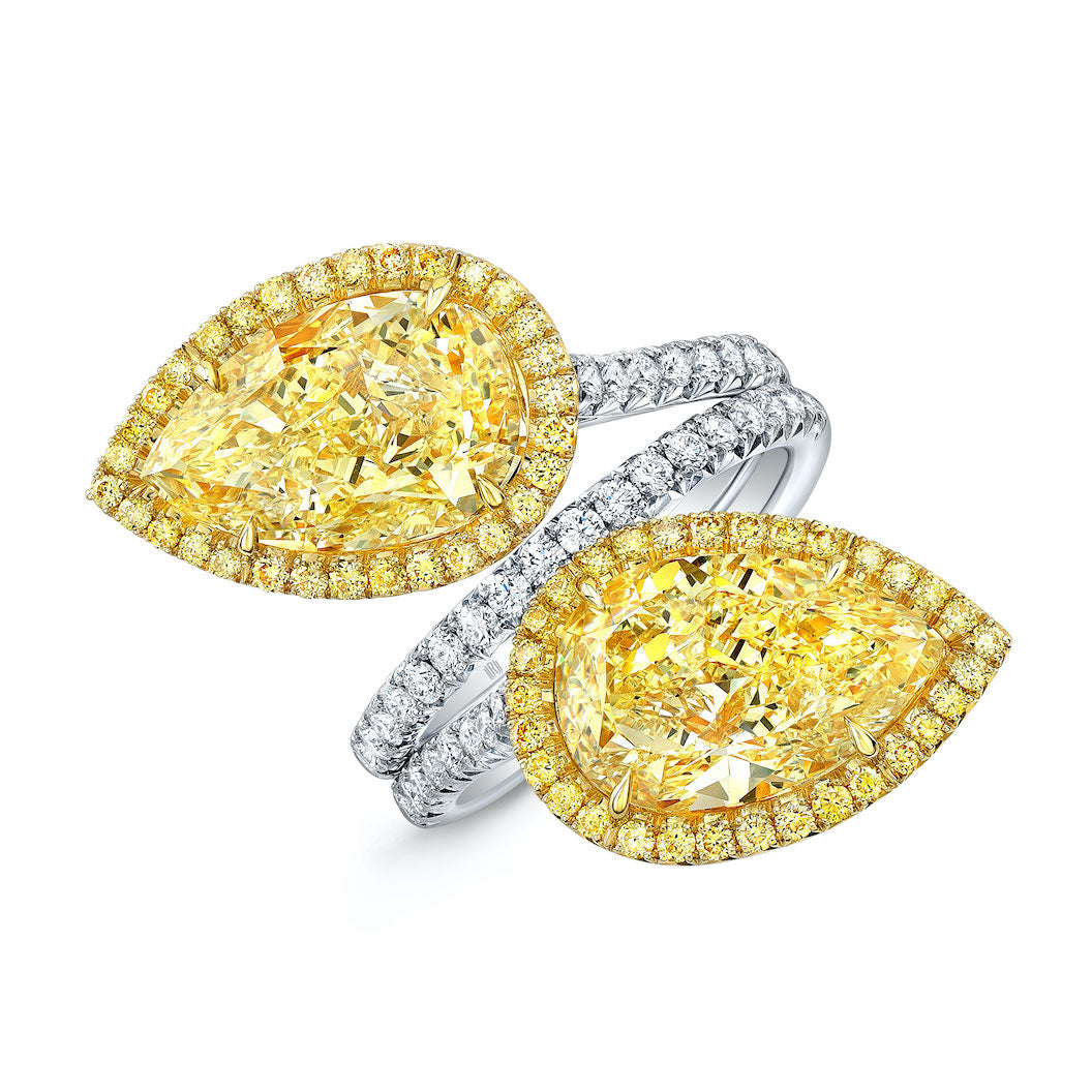 Natural Fancy Yellow Diamond Pear Shaped Bypass Ring
