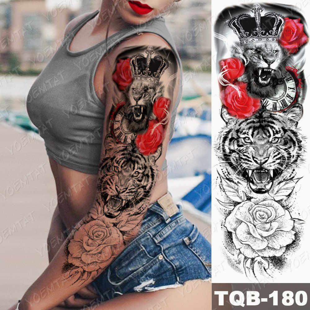 Large Arm Sleeve Tattoo Lion Crown King Rose Waterproof Temporary Tatoo  Sticker Wild Wolf Tiger Men Full Skull Totem Fake Tatto Ljsm  Fruugo NO