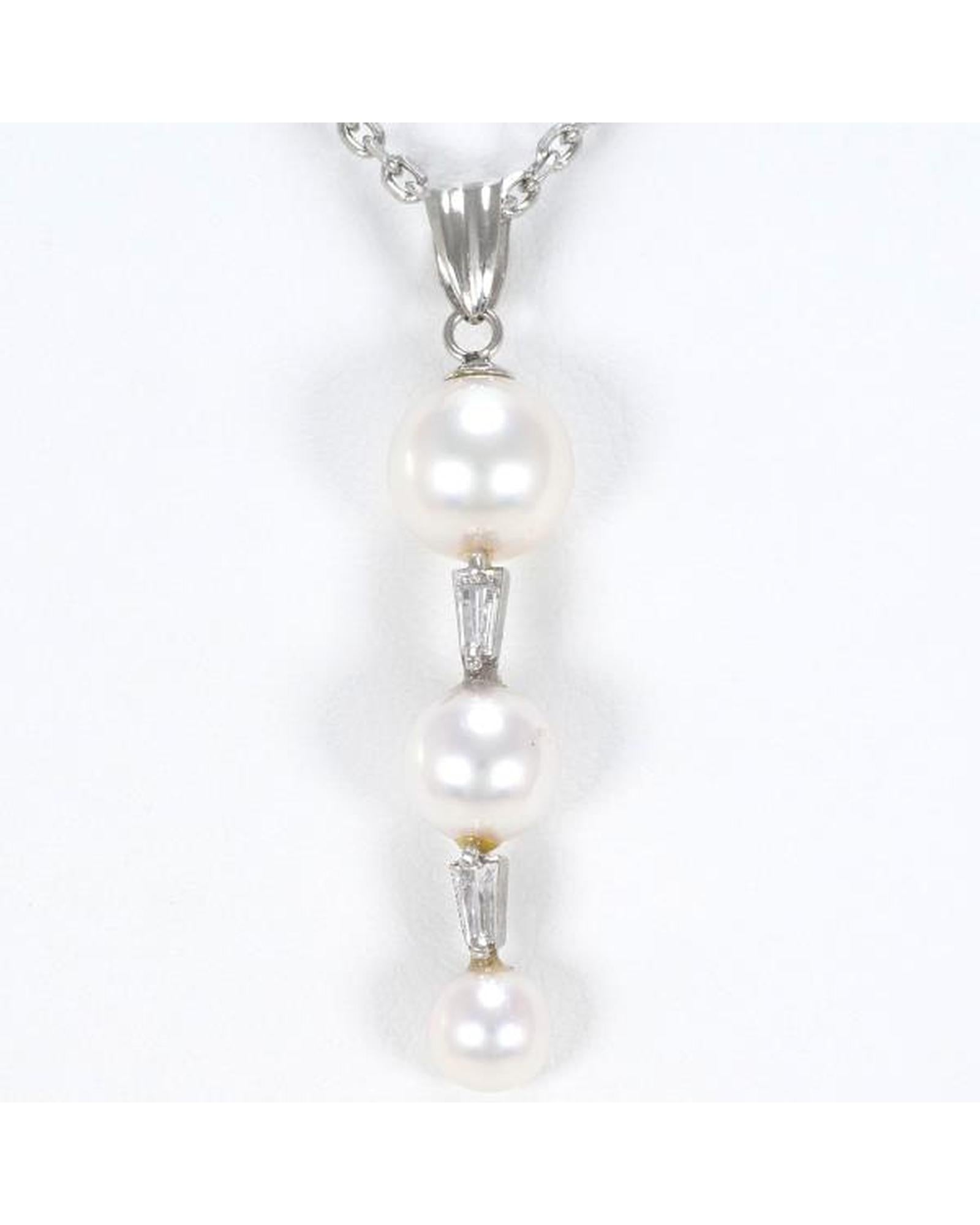 image of Platinum Necklace with Pearl and Diamond Accents