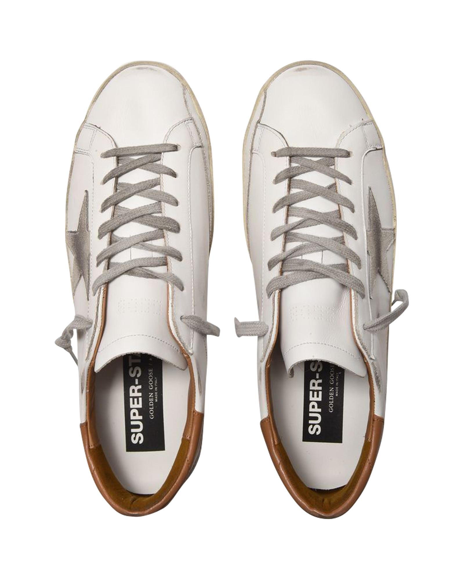 Image of Versatile Leather Sneakers with Grey Suede Star and Camel-Coloured Heel