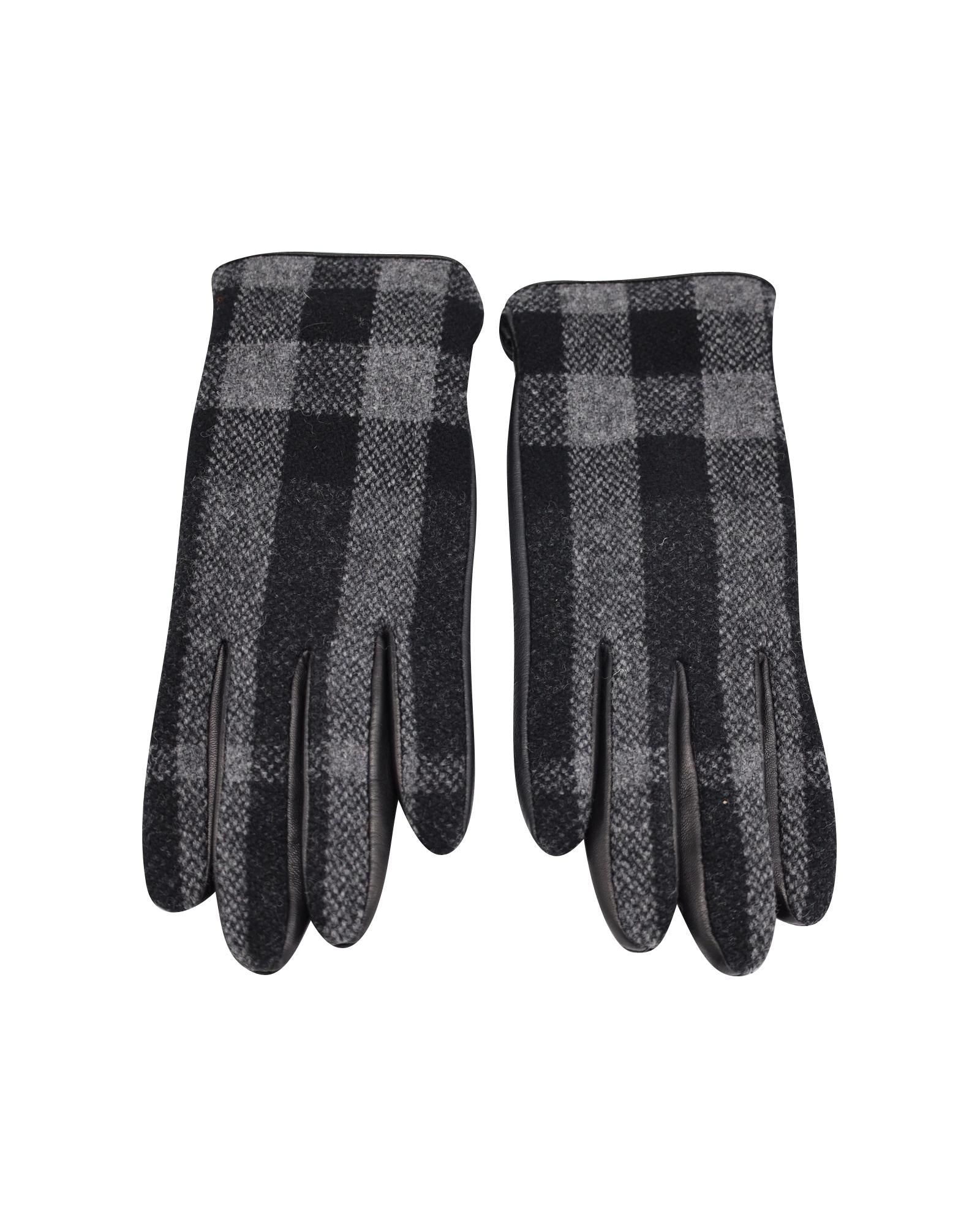 Image of Wool and Leather Plaid Gloves