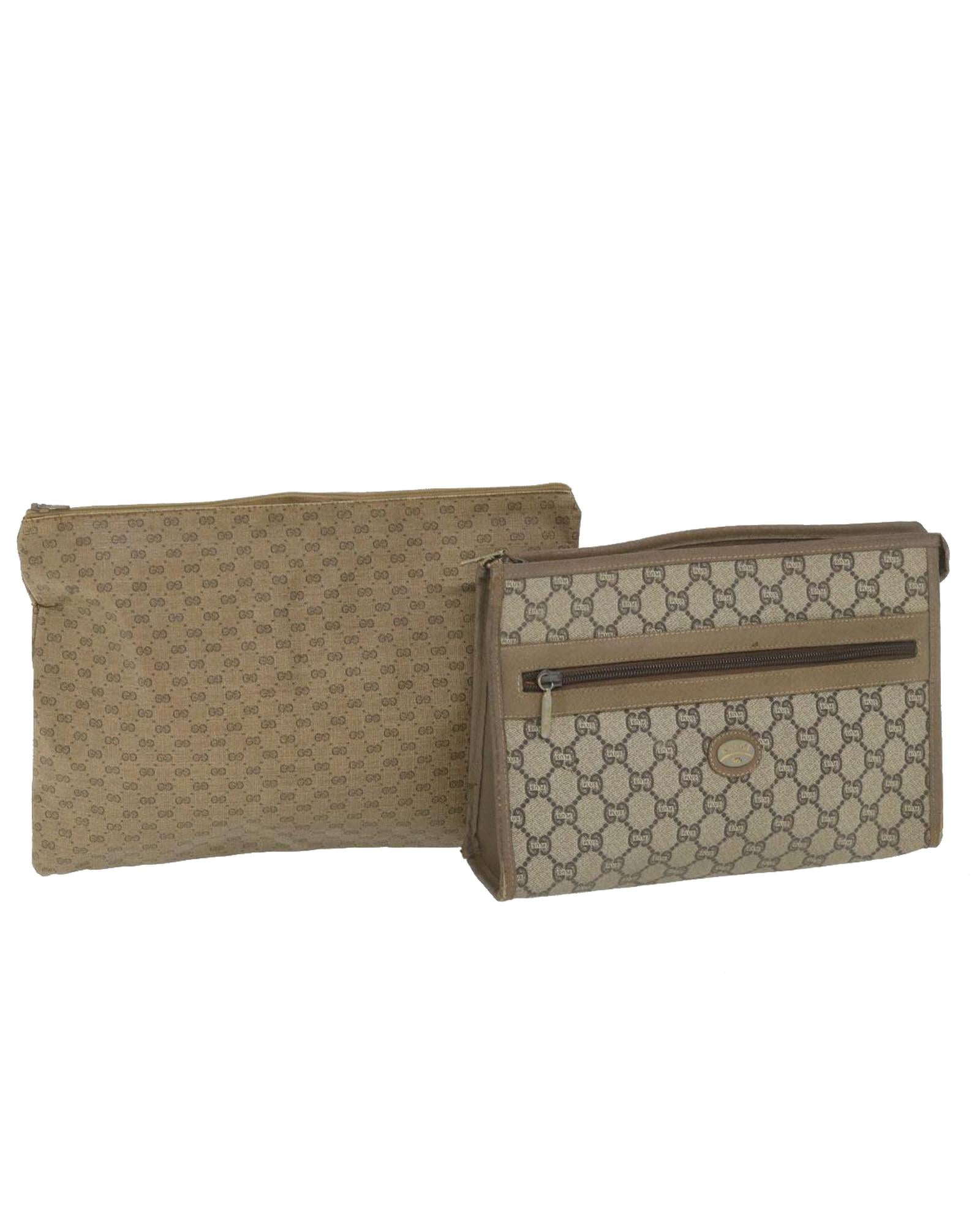 image of Beige GG Plus Canvas Clutch Bag 2Set